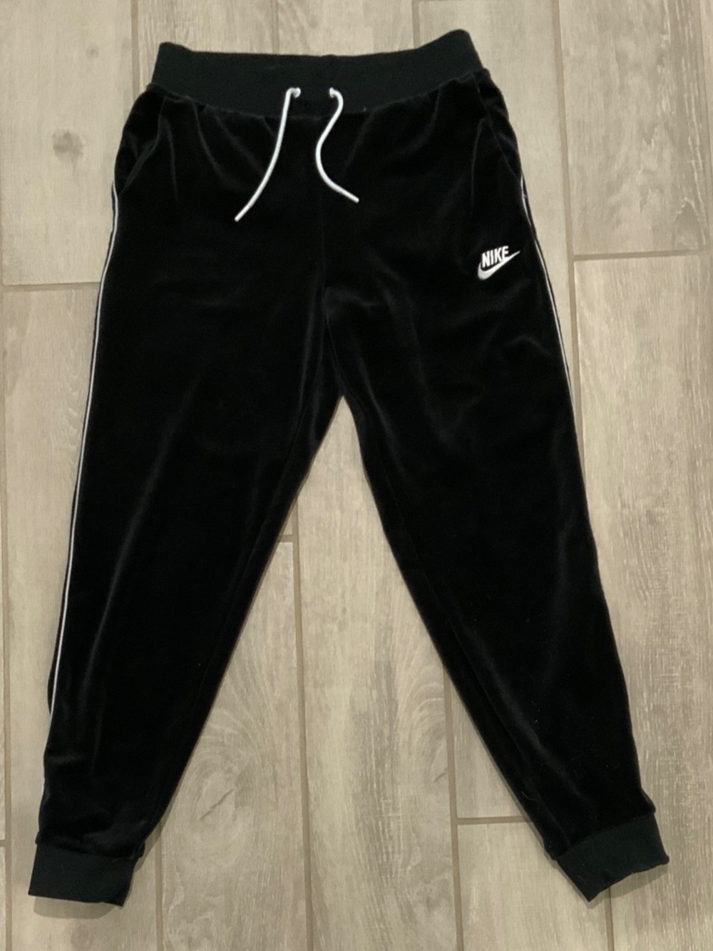 Nike Black Velour Track Joggers with White Trim